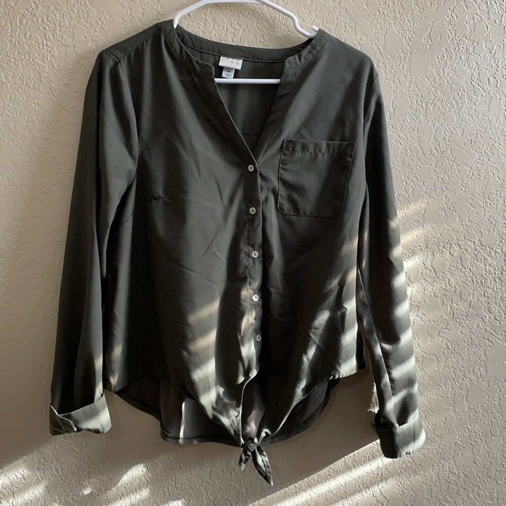 a new day Dark Green Button Down Blouse